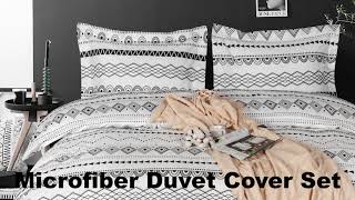NTBAY Microfiber Duvet Cover Set with Pillow Shams, Black and White Geometry Black And White Geo Bedding
