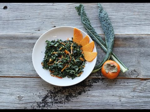 Easy and Beautiful Kale and Persimmon Salad! (Vegan)