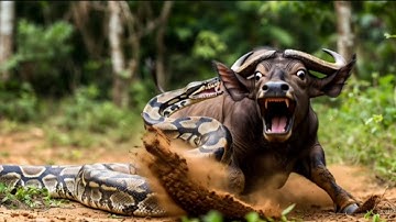 Giant Python Attacks Buffalo in the Wild – Shocking Real Footage!"