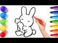 How To Draw cute RABBIT Drawing, Painting &amp; Coloring For Kids and Toddlers_ Child Art 🐋🌈🎨