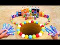 Experiment! Colorful Balls vs Coca Cola, Fanta, Mentos Underground