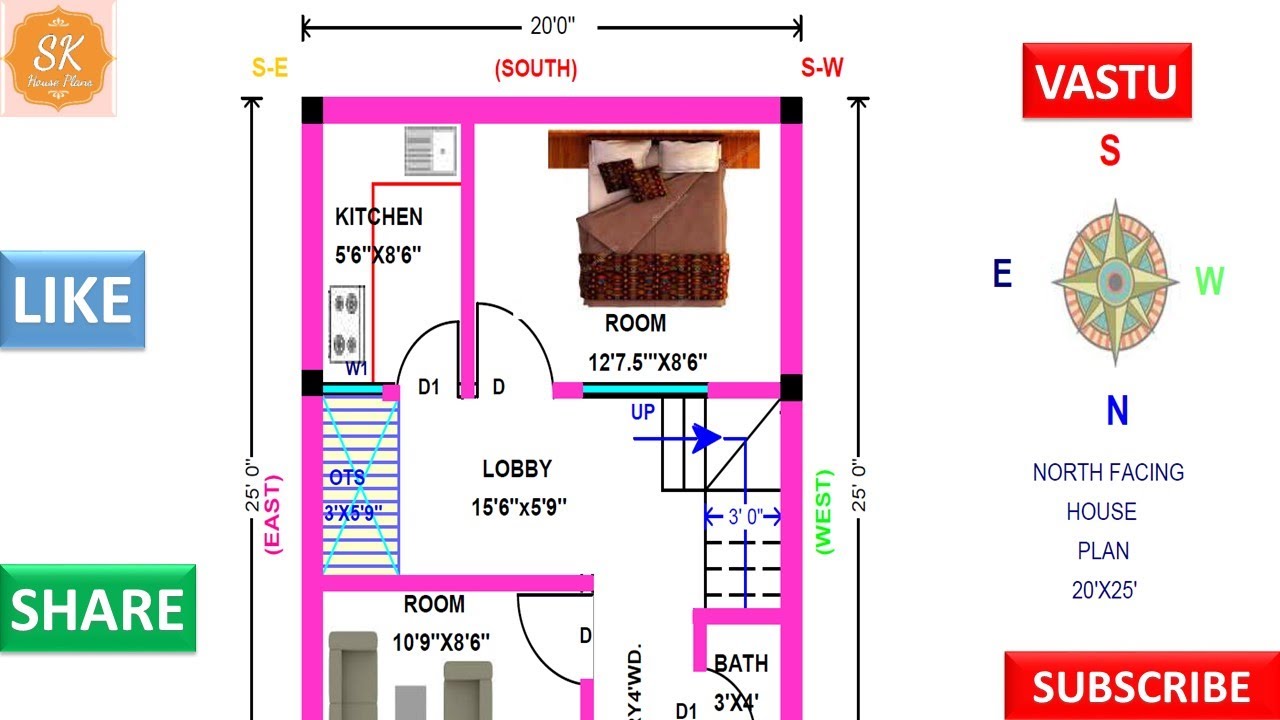 VASTU NORTH FACING HOUSE PLAN 20 X 25 500 SQ FT 56 