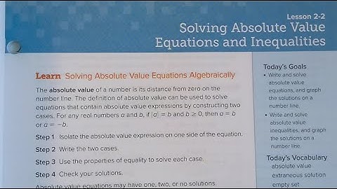 Module 2 Lesson 2 Solving Absolute Value Equations and Inequalities