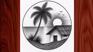Easy Village Scenery Drawing in Circle | Beautiful Pencil Shading Landscape for Beginners