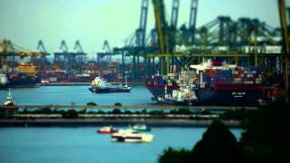 Singapore, Harbourfront, Cargo Ship, tilt shift, time lapse