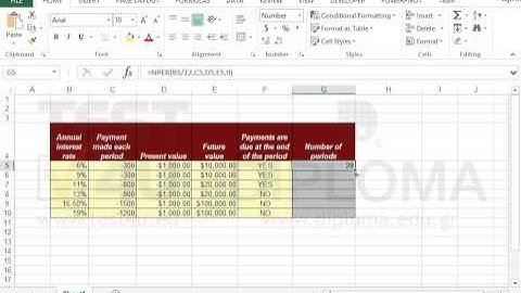 Use the NPER function to calculate the number of periods for an investement (Excel 2013)