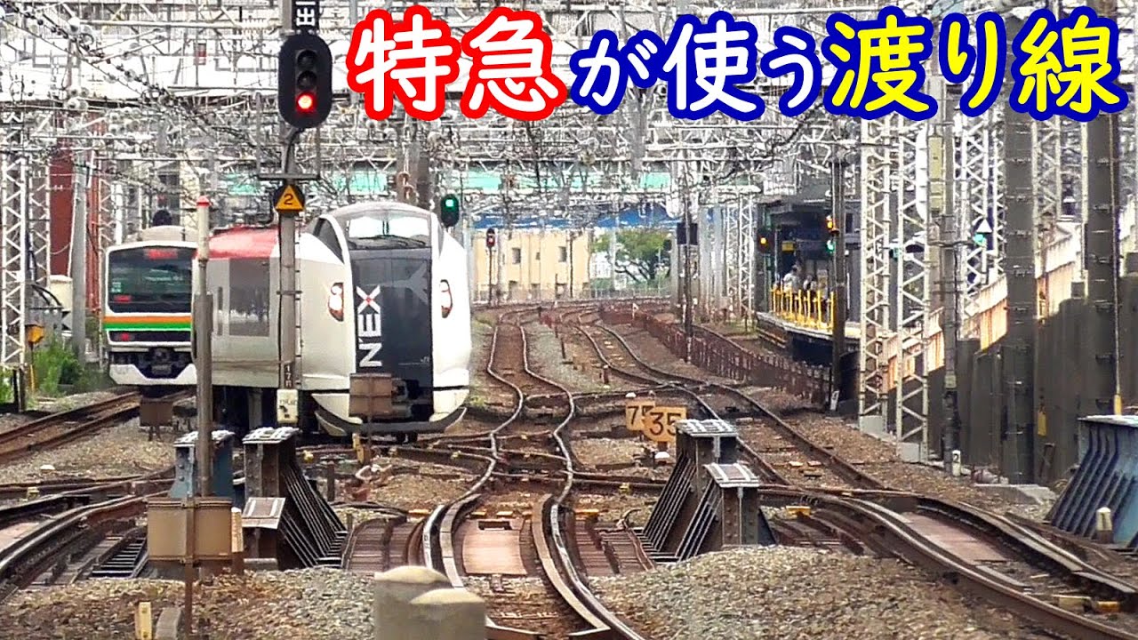 横浜駅で平面交差する特急列車【東海道本線と横須賀線の渡り線】Yokohama station