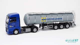 ヘルパ（Herpa）No.940580 マン TGX XXL ユーロ 6c タンクセミトレーラー "Hortskoetter Logistik"