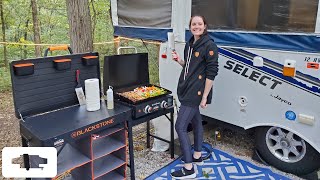 Our Pop Up Camper BLACKSTONE Outdoor Kitchen Setup!
