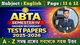 ABTA Test Paper | Class 12 Semester 4 English | Page 11–12 |1st Question Set|WBCHSE@FriendlyLearning