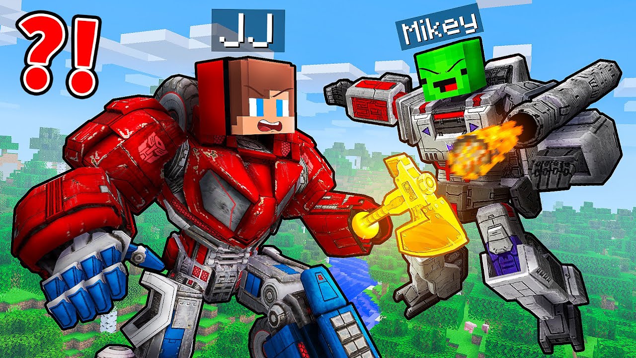 JJ and Mikey: GIANT TRANSFORMERS Battle in Minecraft - Maizen