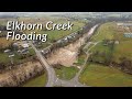 Aerial view over the north  south elkhorn creek flooding 4k