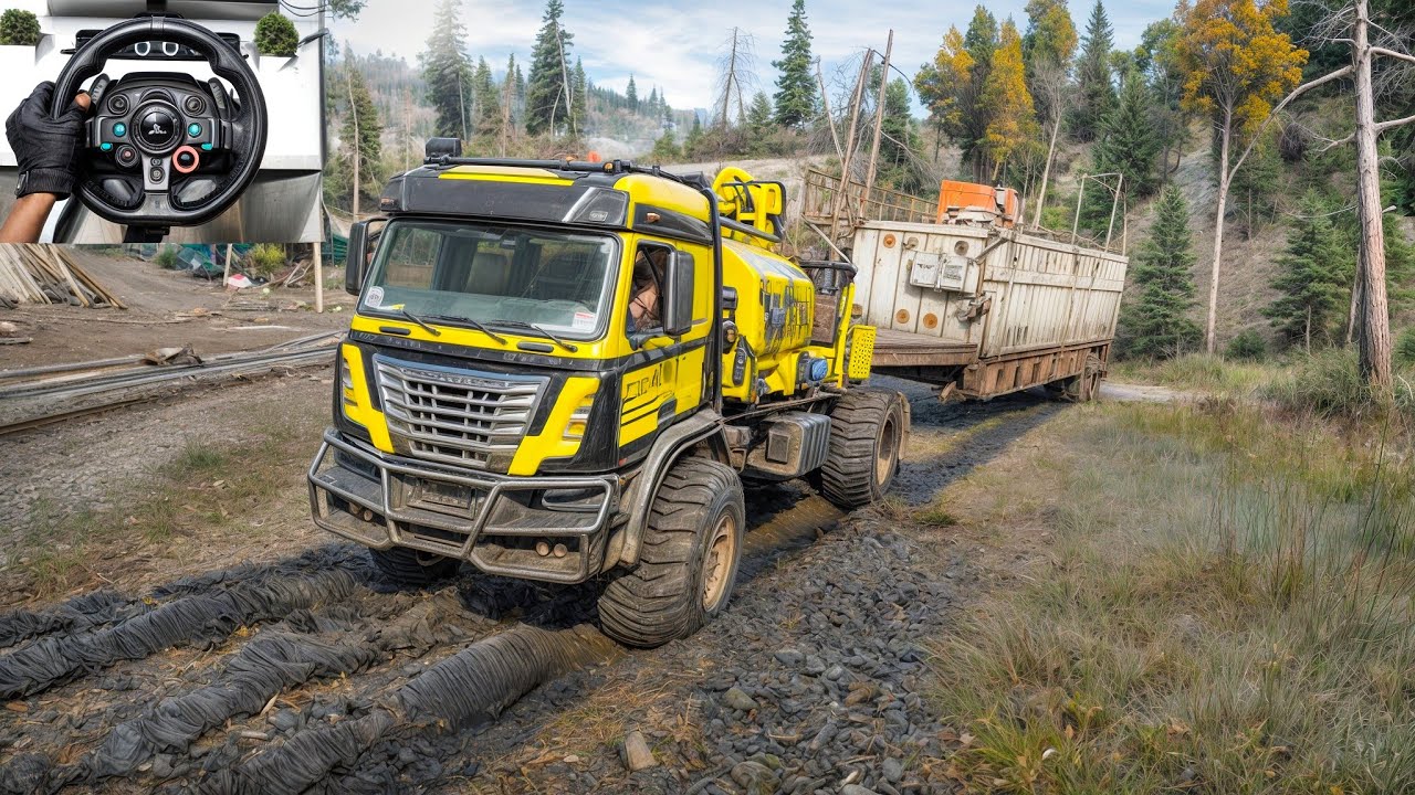 FEMM 37-AT PX - Towing a Construction Semi Trailer | SnowRunner | Logitech G29 Gameplay | 