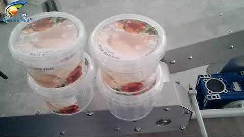 Wrap labeling system for tapered containers, automatic oval container labeling machine top and side