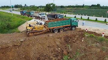 Starting opening new Project! operator skill use Dozer KOMATSU Push soil clear land with Dump Trucks