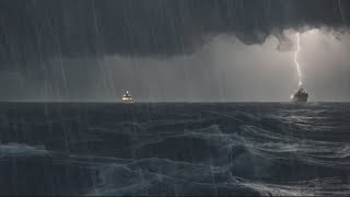 Lightning struck and a rainstorm accompanied by big waves at sea #lightning #rain #sea #waves #sleep