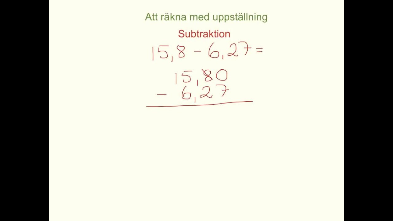 Uppställning Subtraktion - YouTube