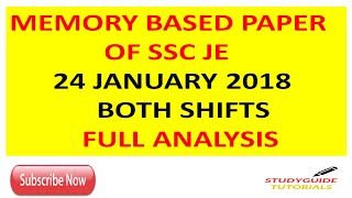 SSC JE 24 JANUARY 2018 BOTH SHIFTS FULL ANALYSIS MEMORY BASED PAPER