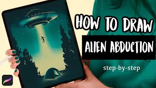 Alien Abduction Scenery - Easy PROCREATE Tutorial