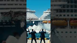 Out of Control Cruise Ship Ramps Onto the Dock!