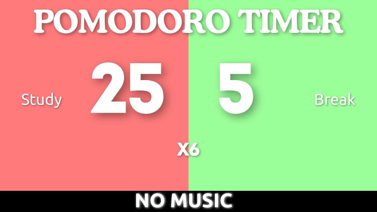25 / 5 Pomodoro Timer - 3 hours || No Music - Deep Focus - Black Screen ...