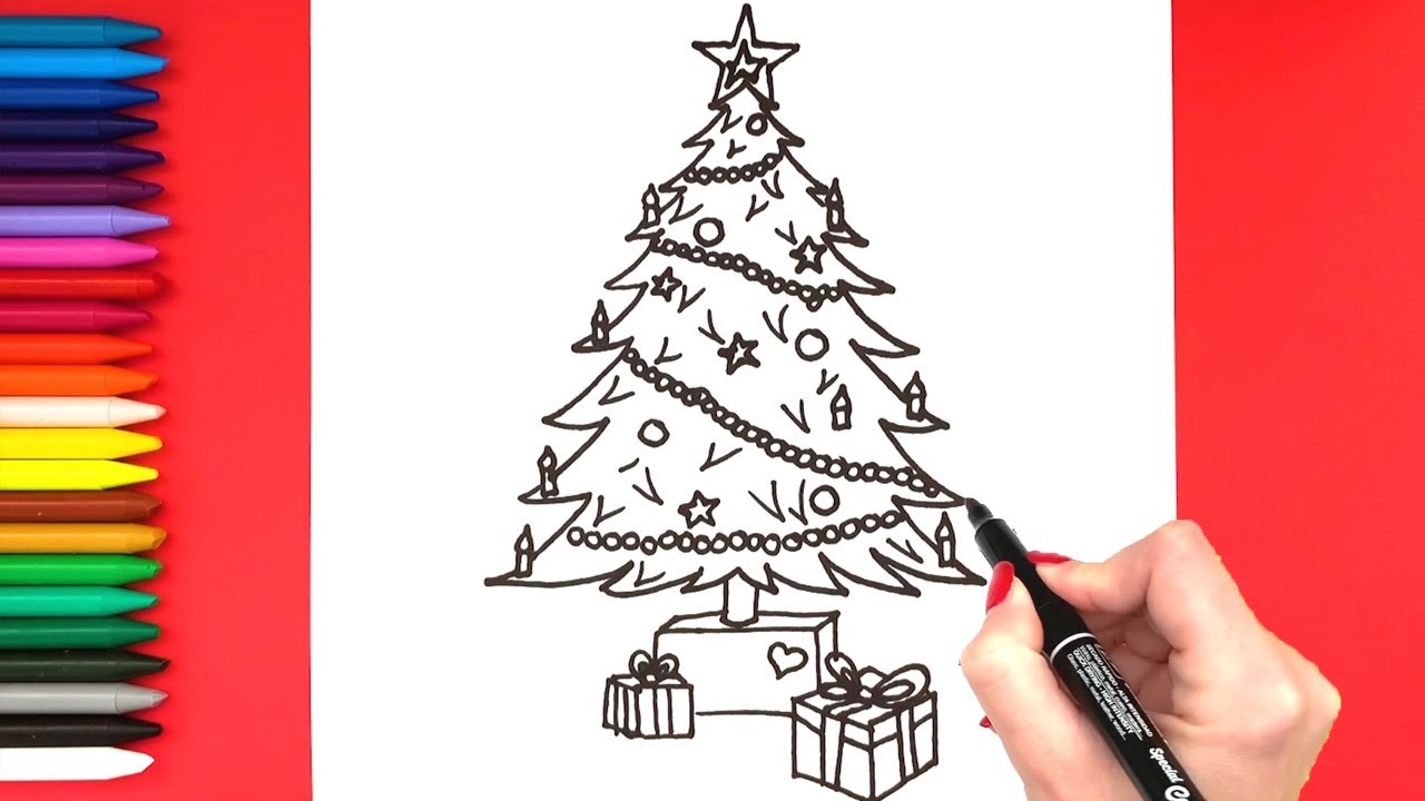 Christmas Tree Drawing 🎄: How to Draw A Realistic Christmas Tree ...