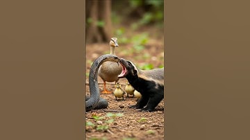 King Cobra vs Honey Badger 🐍🦡 | Brave Mother Duck Saves Ducklings! #shorts #cobra #snake