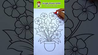 Flowers 🌺 Pot Drawing ✍🏻 || #drawing #art #painting #easydrawing #shorts #flowers