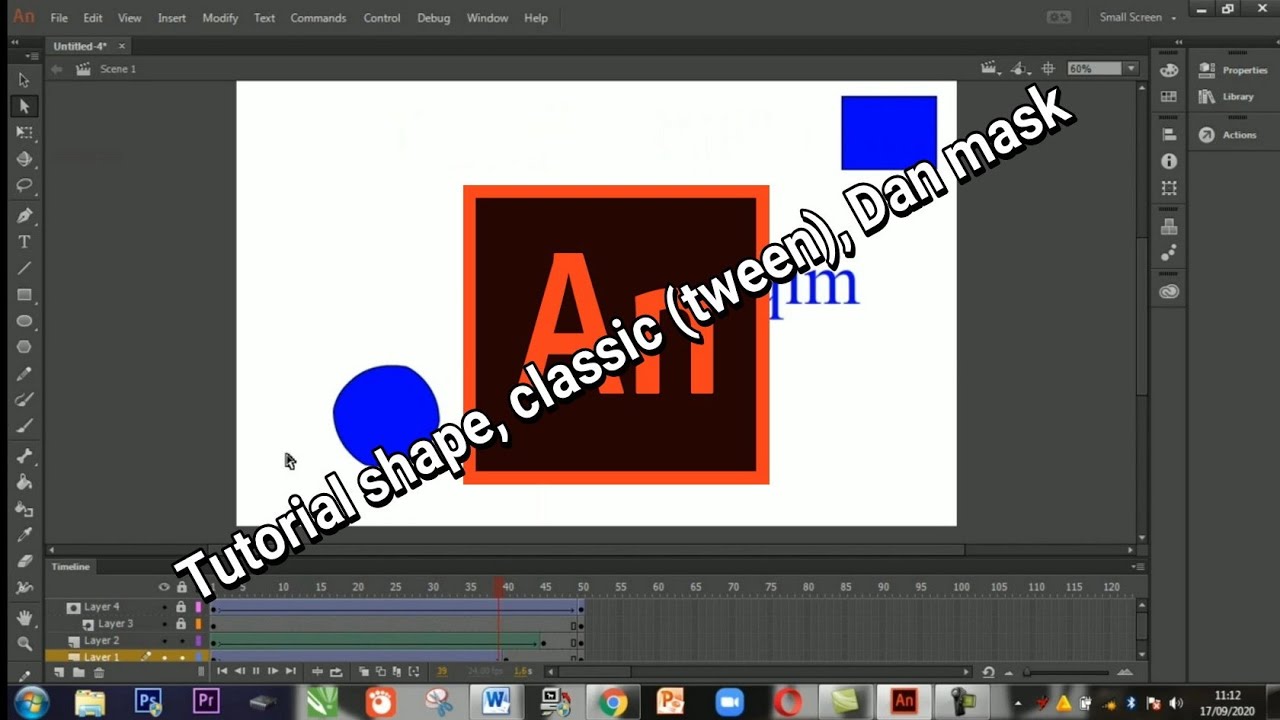 Tutorial Shape tween, classic tween, Dan mask, di Adobe animate - YouTube