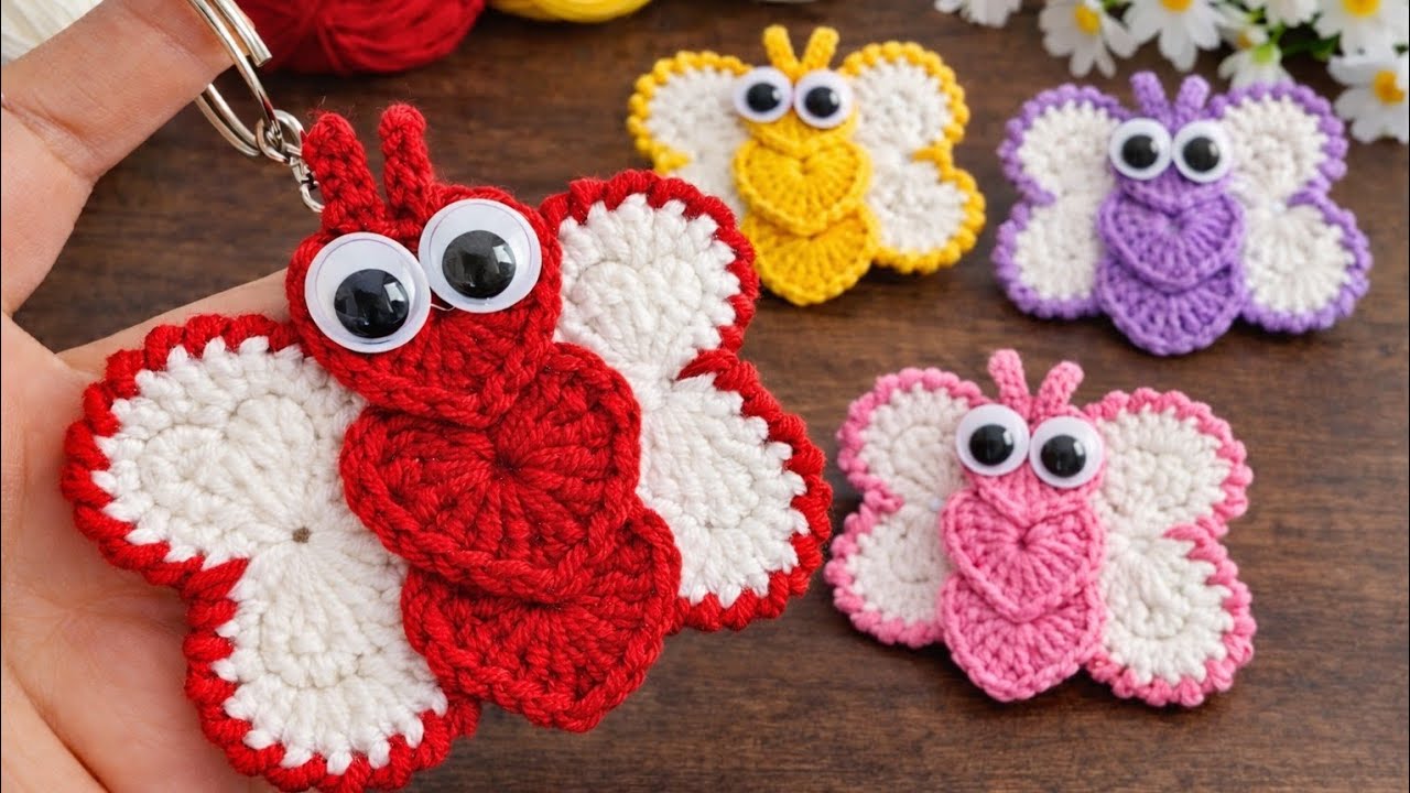 Everyone Is Obsessed With These Crochet Heart Butterfly Keychains 🦋💖 #valentinesday #viral 