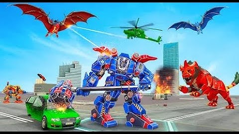 Lion Robot Car Game 2021 Part-2 | Rescue City Flying Bat Robot Android GamePlay | By Game Crazy