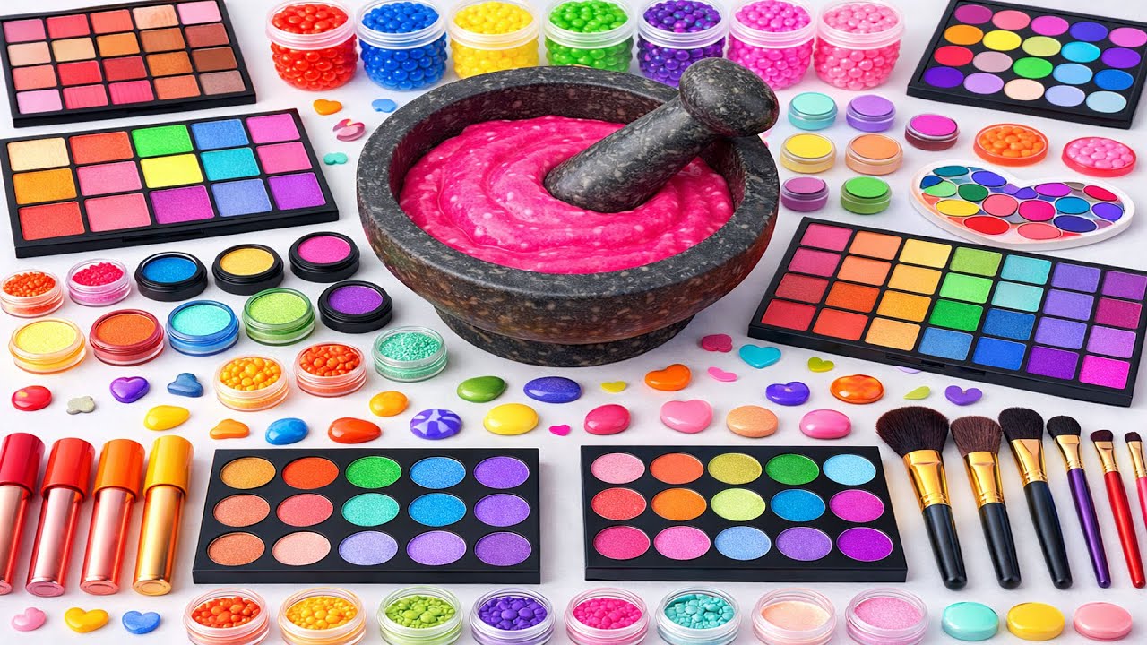 Satisfying Video How To Make Rainbow Eyeshadow Slime Mixing Glitter Makeup Cosmetics