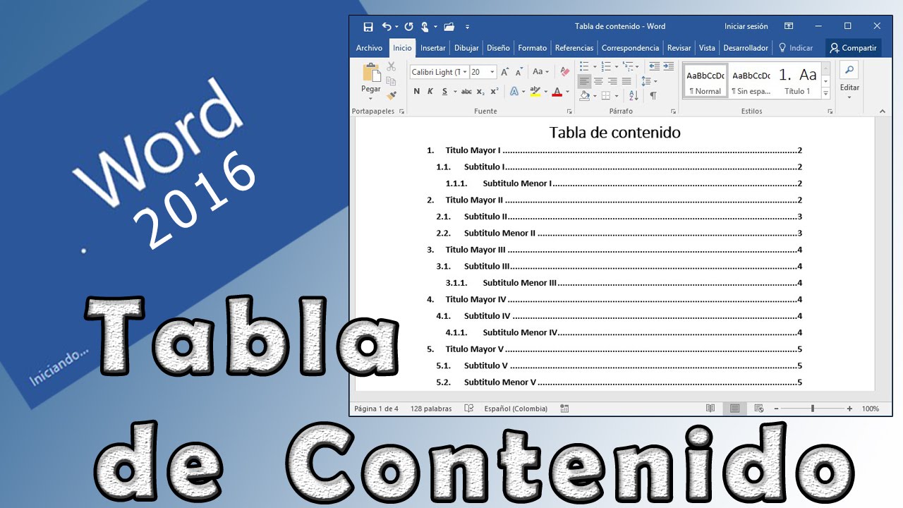 Como realizar una tabla de contenido, estilos de títulos y numeración en Office Word 2016 YouTube