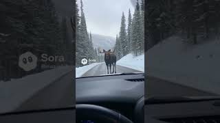 Tourists drive up to a moose in Yellowstone #yellowstone #moose #animals #yellowstonepark #shorts