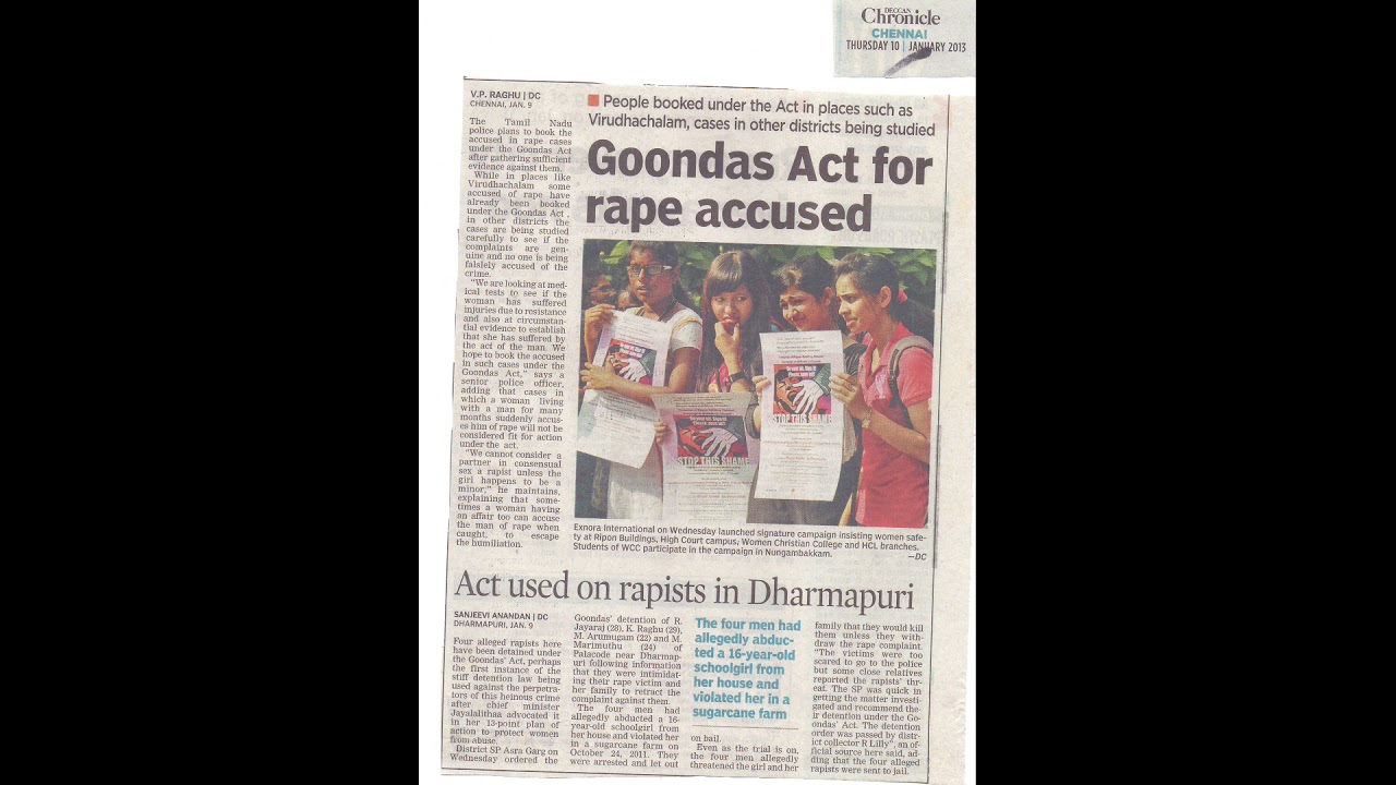 Deccan chronicle - Goondas Act for rape accused - ExNoRa