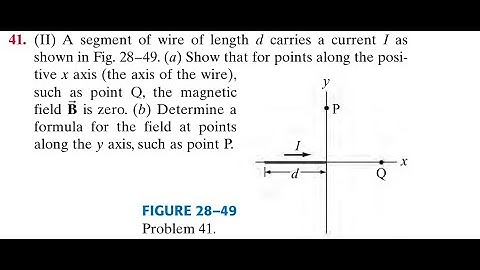 A segment of wire of length carries a current as shown in Fig. 49 . (a) Show that for points along