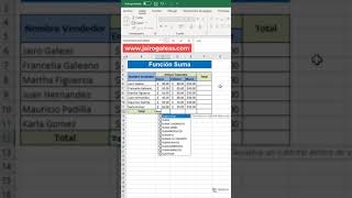 Función suma en excel