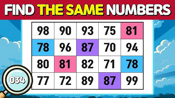 🔎Number Search | Find Duplicate Numbers | find the same letters | brain training | #034