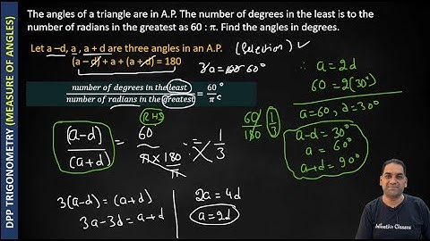 CLASS XI TRIGONOMETRY The number of degrees in the least is to the number of radians in the grea
