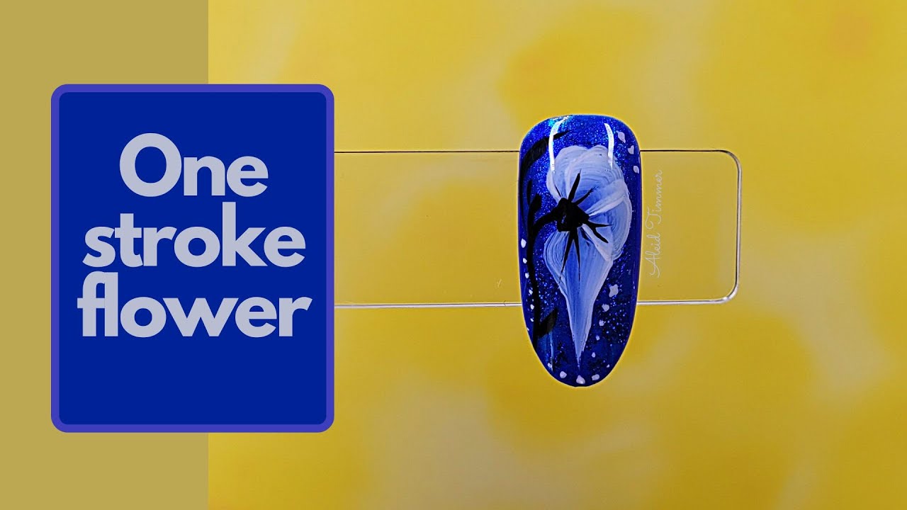 Blue flower nail design | One stroke nail art