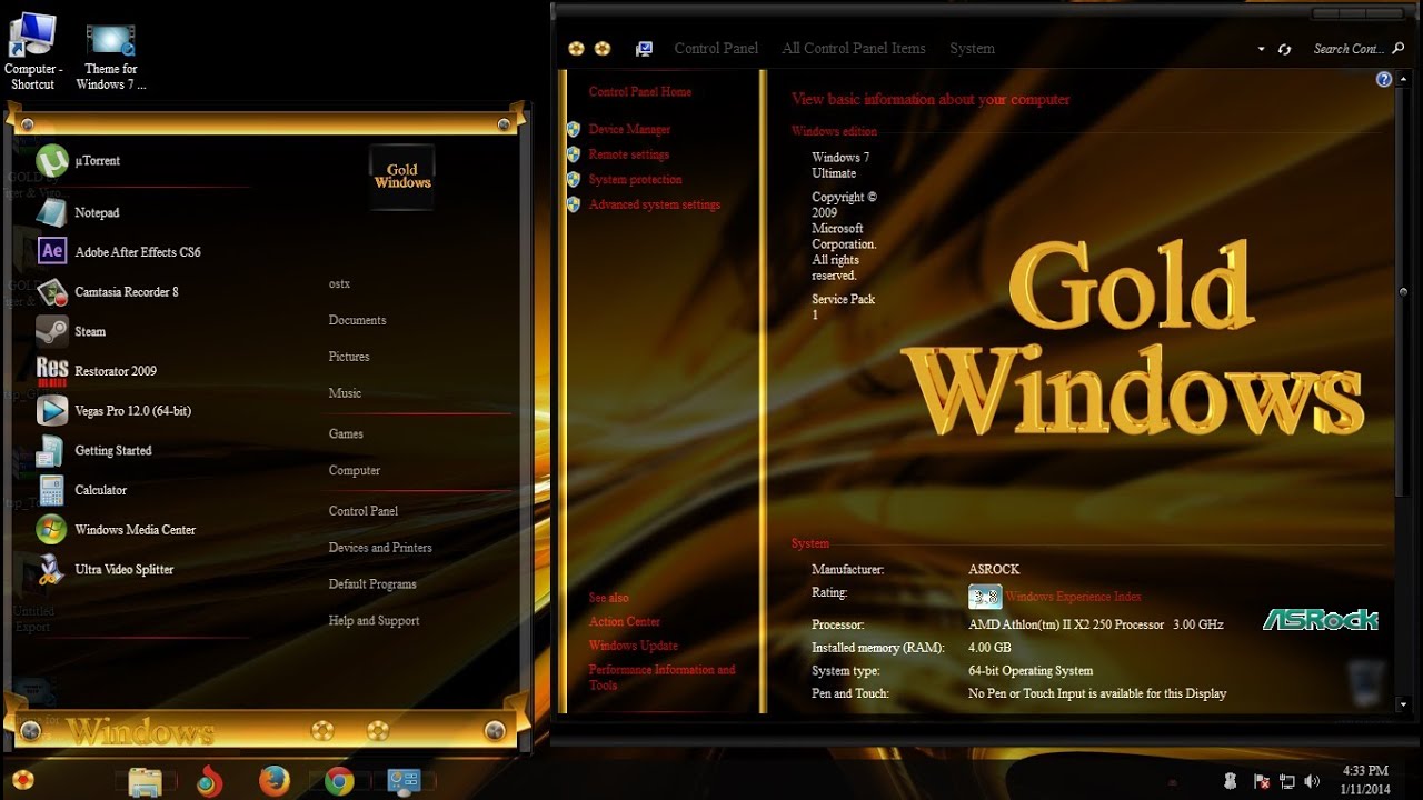 Windows 7 theme GOLD - YouTube