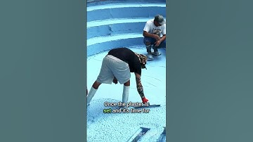 The Secret to Flawless Pool Plastering: Specialized Footwear! 🏊‍♂️👷‍♀️ #construction #plaster