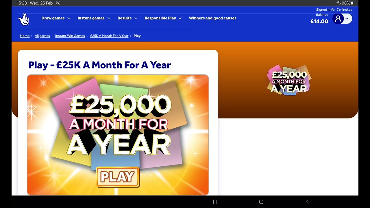 Online scratchcards from the national lottery. Number 72