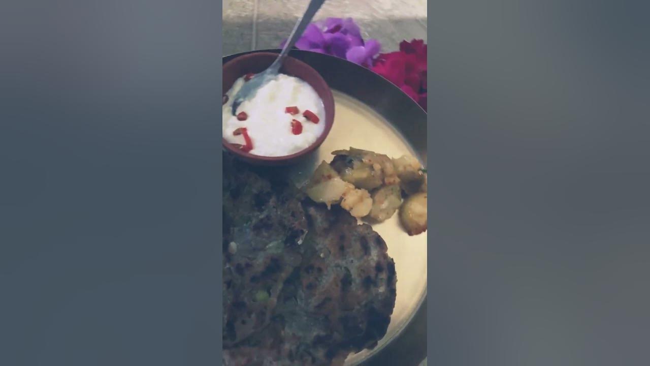 Satvik Bhojan Aloo Dahi Singadae Ki Roti Pital Ki Thali Aur satvik-bhojan-aloo-dahi-singadae-ki-roti-pital-ki-thali-aur