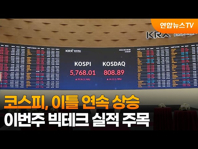 코스피, 이틀 연속 상승…이번주 빅테크 실적 주목 / 연합뉴스TV (YonhapnewsTV)