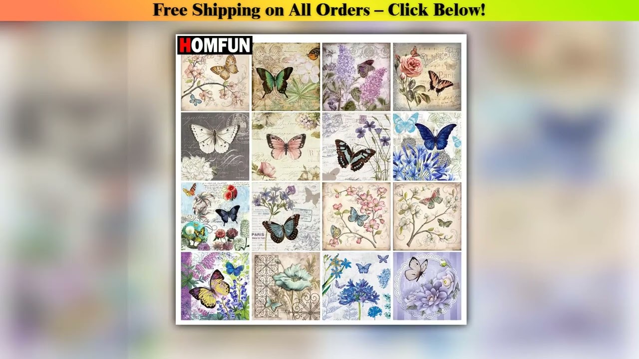 HOMFUN Diy 5d Diamond Painting Flower butterfly scenery Cross Stitch Square Round Diamond Embroider