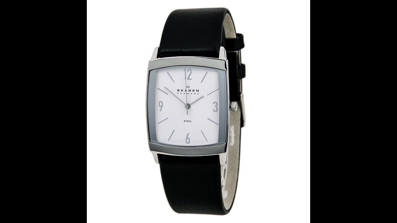 Skagen of Denmark Vintage Watch B&W Leather Strap Skagen Unisex Stainless Steel Square Watch, Dark Brown  main image 3