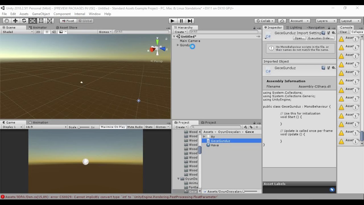 Unity ile Gece/Gündüz Sistemi