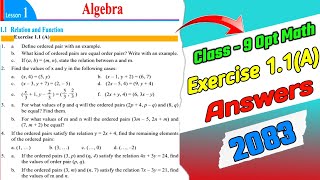 Class 9 Opt Math Exercise 1.1(A) Answer in English 2083 | Class 9 Opt Math New Curriculum 2083