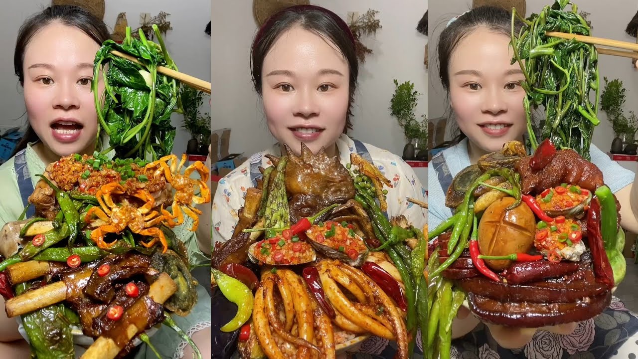 Yummy #47:Eat fried squid 🦑😋 braised pork sausage 🌭 intestine belly #mukbang #yummy #delicious 